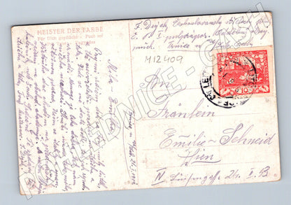 Pohlednice Dívka s květinami, prošlá poštou (M12409)
