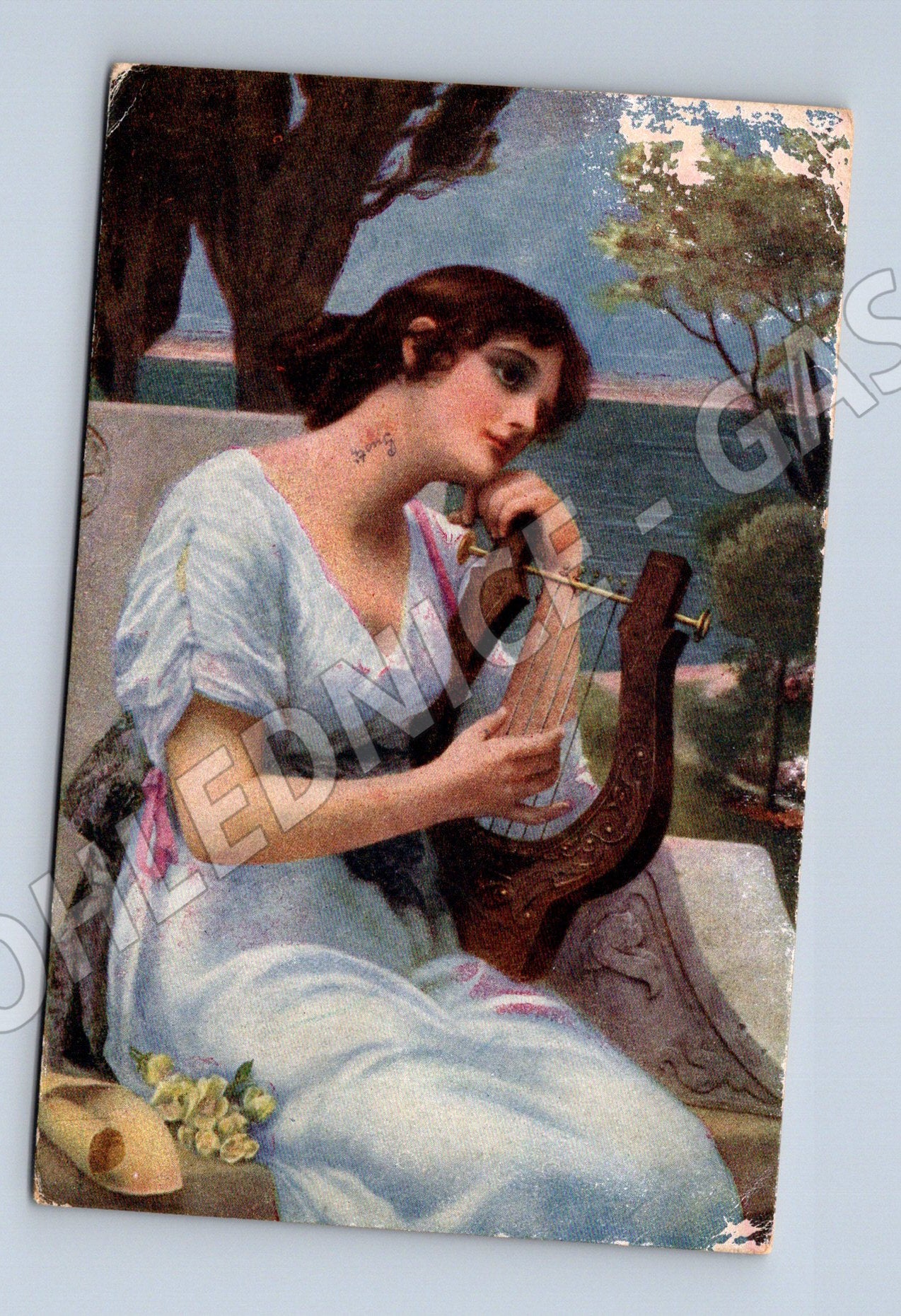 Pohlednice Dívka s lyrou Malířství (M12410)