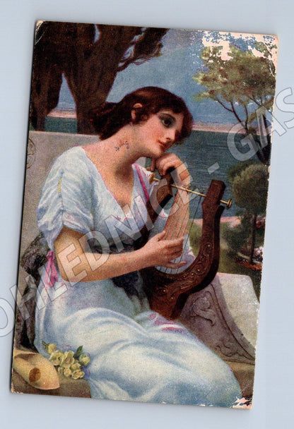 Pohlednice Dívka s lyrou Malířství (M12410)