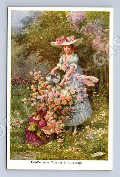 Pohlednice Wien Blumentag dívky v zahradě (M12413)