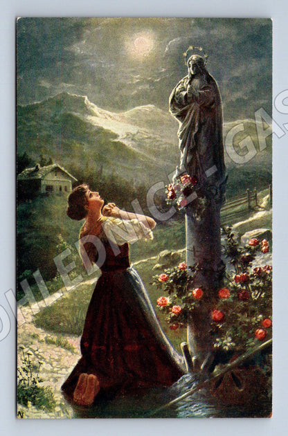 Pohlednice modlitba u sochy Panny Marie (M12429)