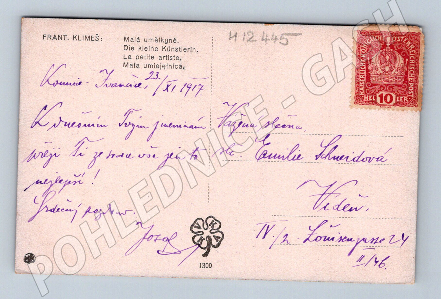 Pohlednice Malá umělkyně František Klimeš 1917 (M12445)