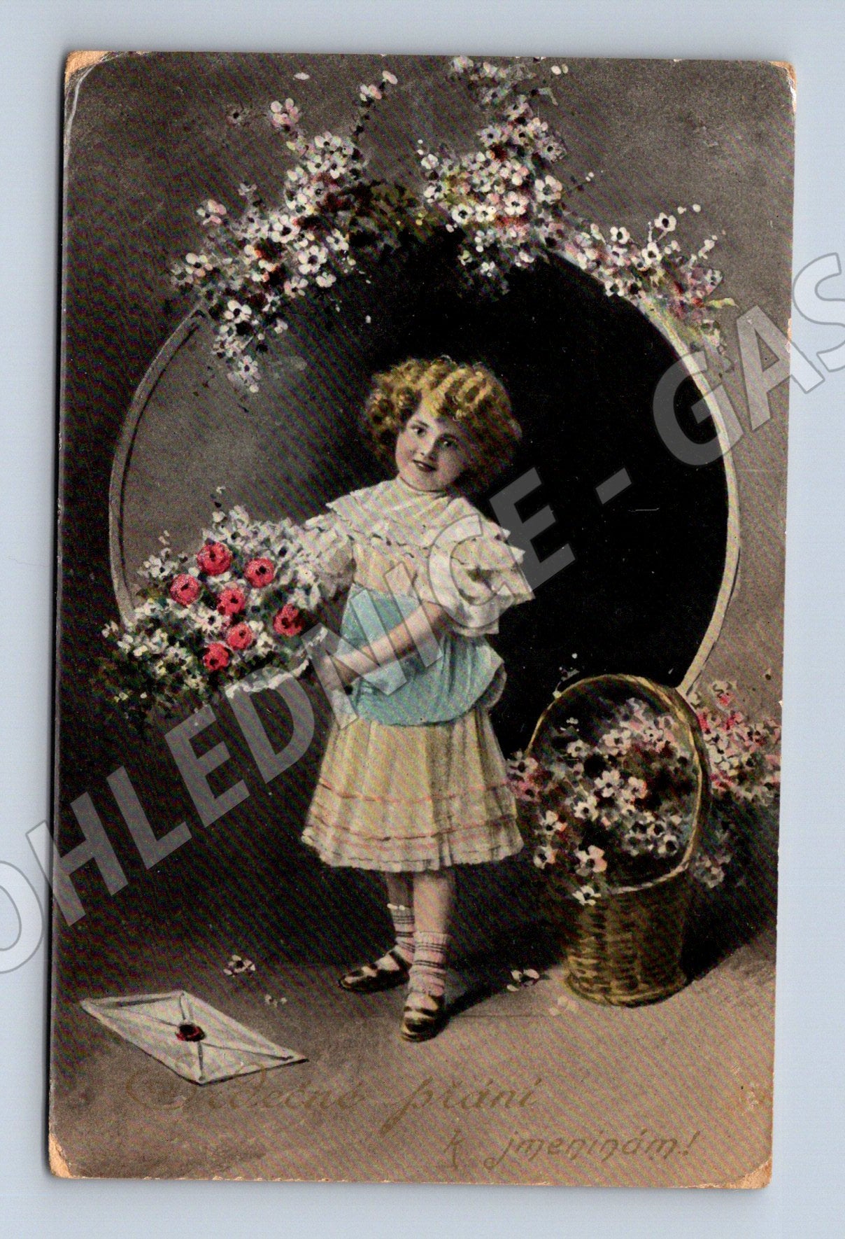 Pohlednice Dívka s květinami R-U 1903 (M12464)
