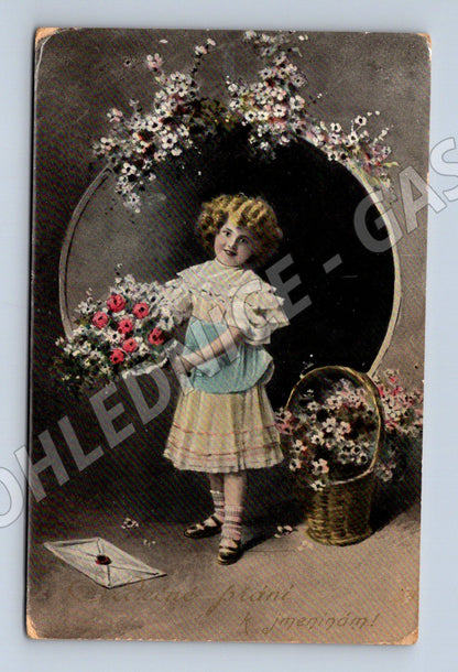 Pohlednice Dívka s květinami R-U 1903 (M12464)