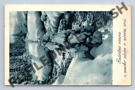 Pohlednice Vánoce Československo 1956 zasněžená krajina (M1248)