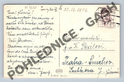 Pohlednice Vánoce Československo 1956 zasněžená krajina (M1248)
