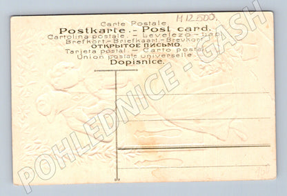 Pohlednice Pár na lavičce, embosovaná, kolorizace (M12500)