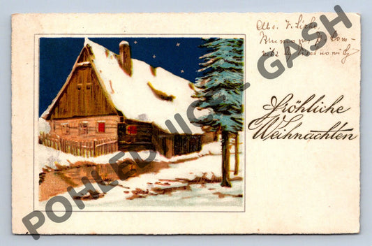 Pohlednice 1929 zasněžená chalupa ČSR Fröhliche Weihnachten (M1252)