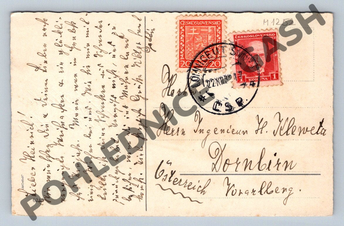 Pohlednice 1929 zasněžená chalupa ČSR Fröhliche Weihnachten (M1252)