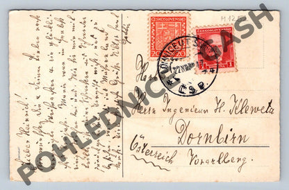 Pohlednice 1929 zasněžená chalupa ČSR Fröhliche Weihnachten (M1252)