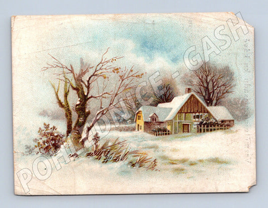Pohlednice Starý zimní motiv – malovaný dům (M12539)