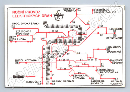Pohlednice plán noční tramvajové dopravy Praha (M12548)