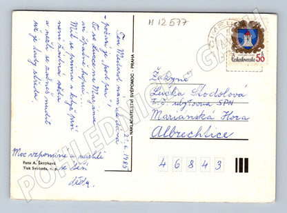 Pohlednice roubená chalupa jaro 1985 (M12577)