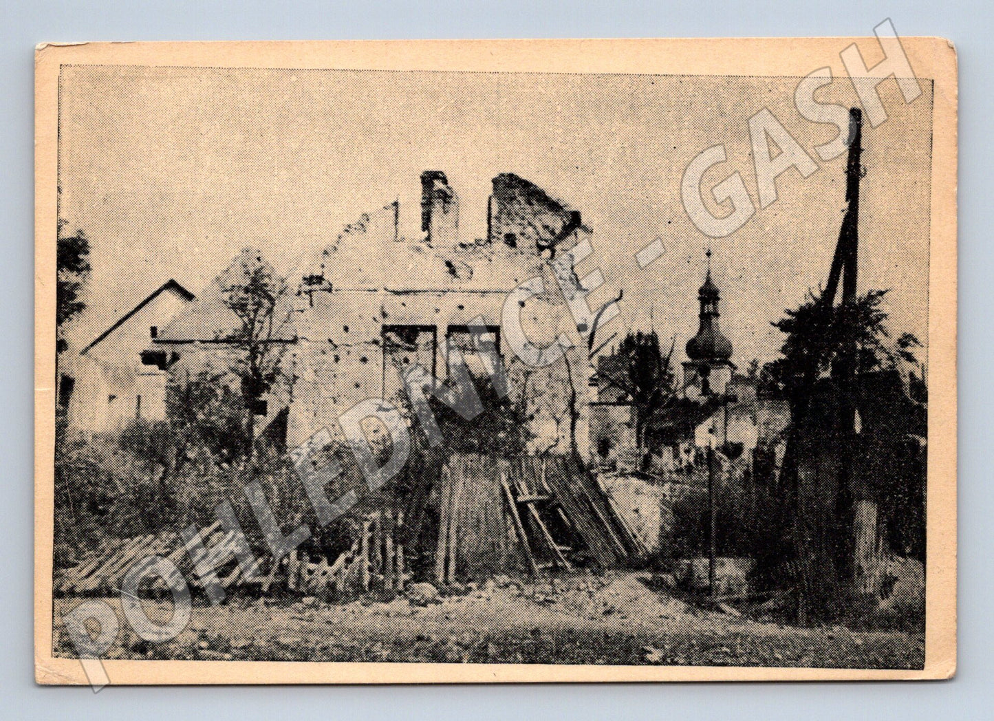 Pohlednice Velká Polom 1945 zničená škola (M12594)