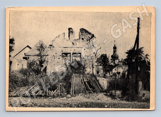 Pohlednice Velká Polom 1945 zničená škola (M12594)