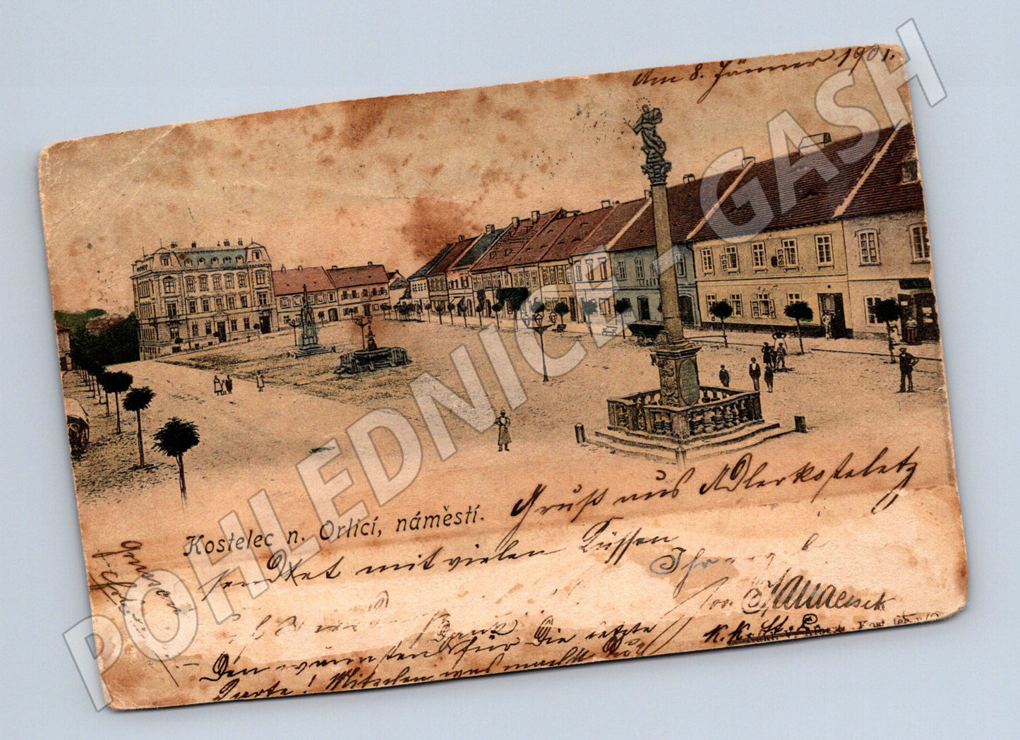 Pohlednice Kostelec nad Orlicí náměstí 1901 (M12716)