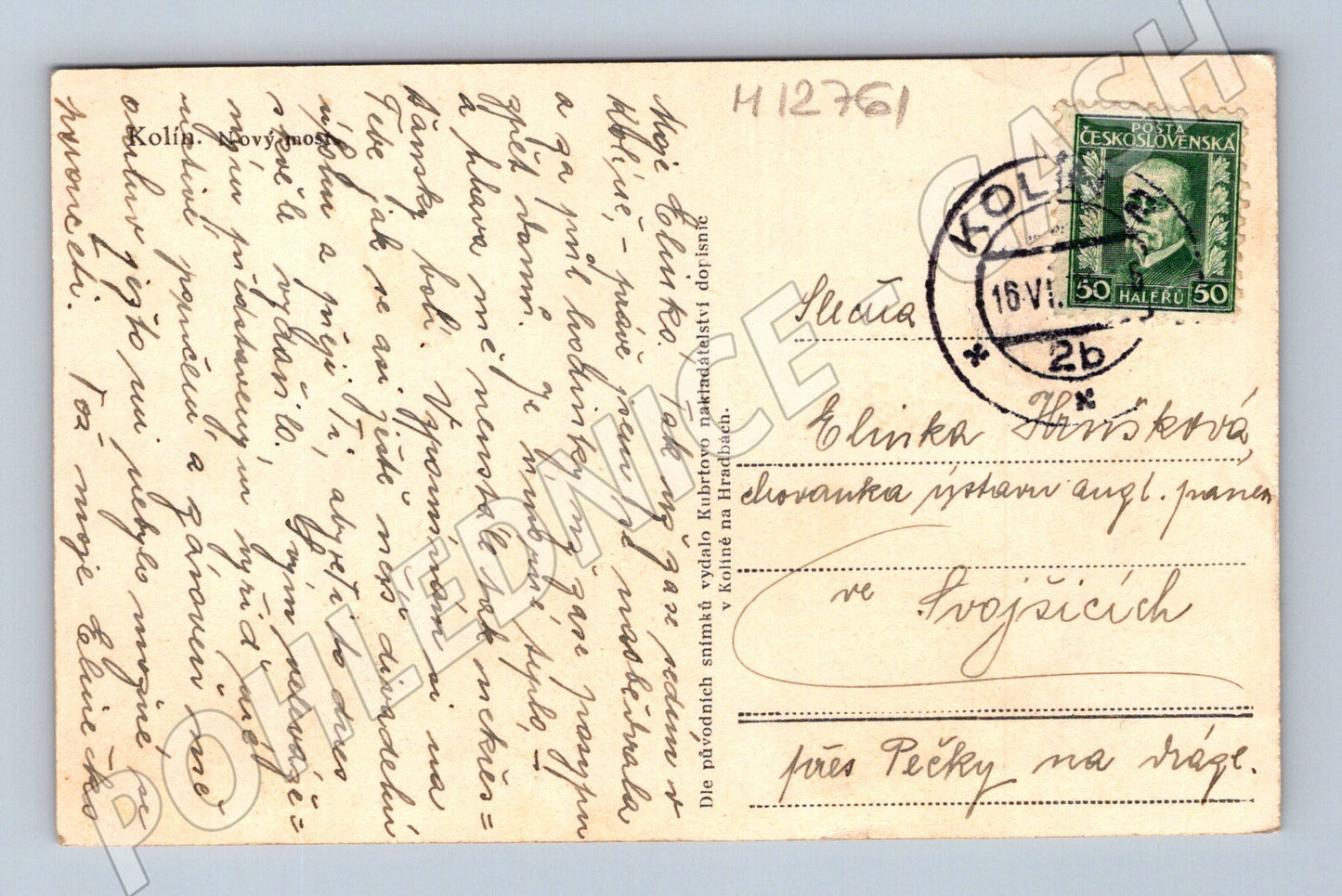 Pohlednice Kolín železniční most přes Labe 1929 (M12761)