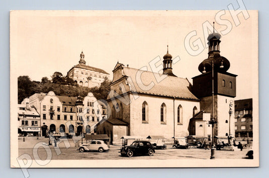 Pohlednice Náchod náměstí a zámek historická do 1950 (M12762)