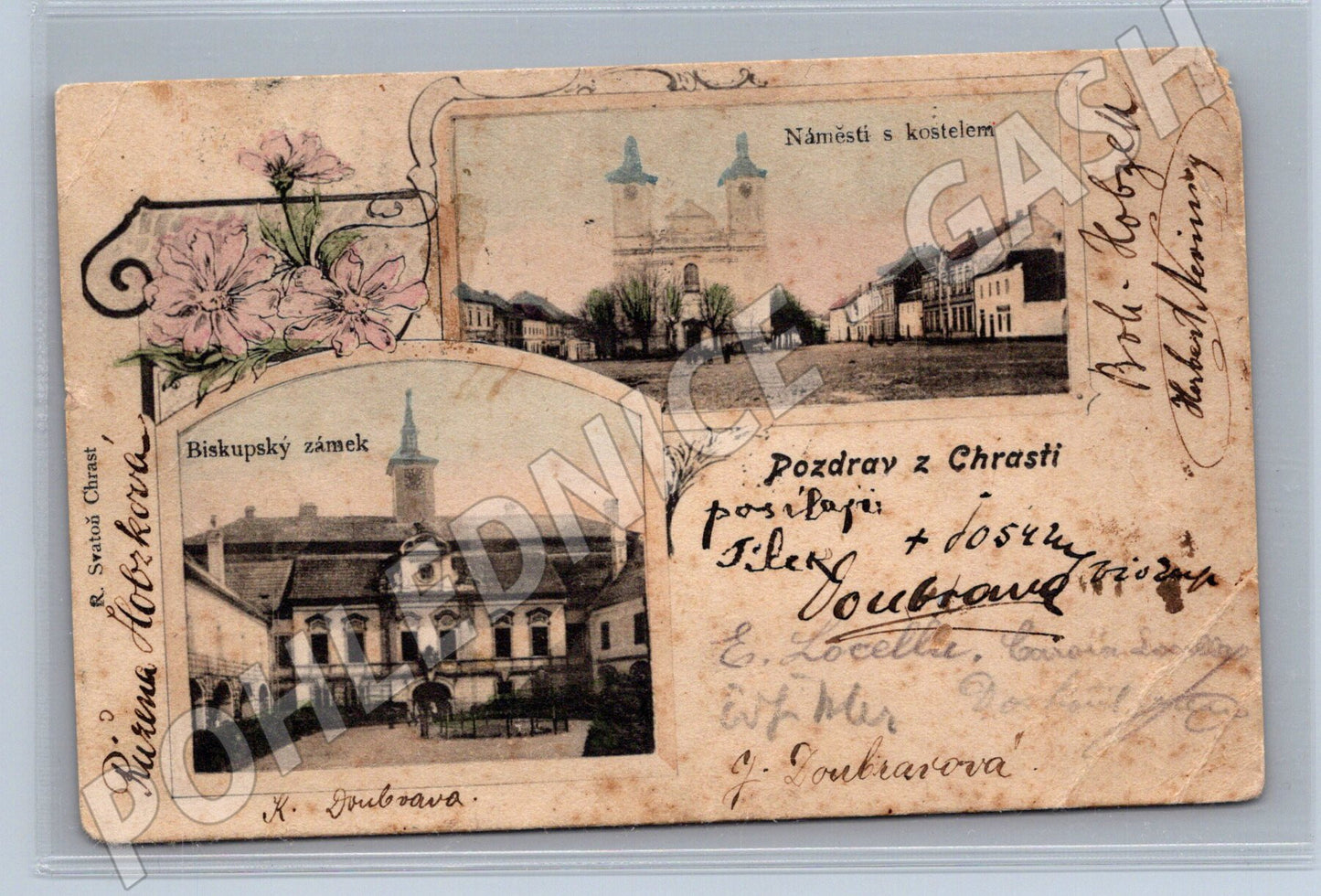 Pohlednice Chrast náměstí a zámek historická prošlá poštou (M12776)