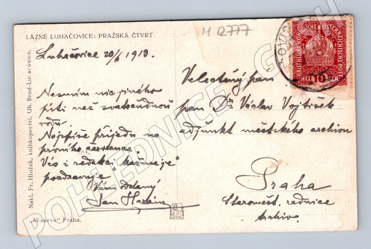 Pohlednice Luhačovice pražská čtvrť 1913 malý formát (M12777)