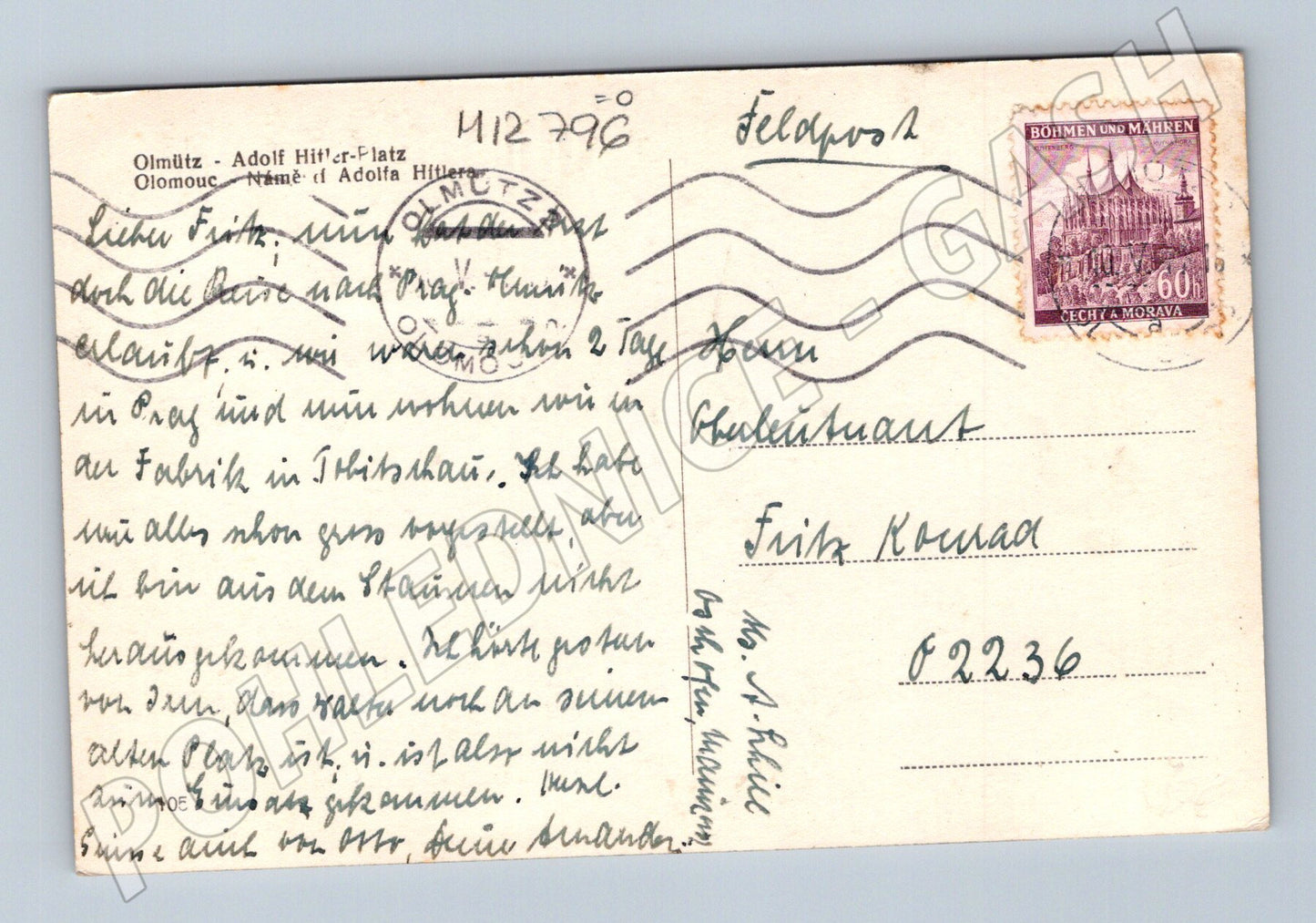 Pohlednice Olomouc Adolf Hitler Platz (M12796)