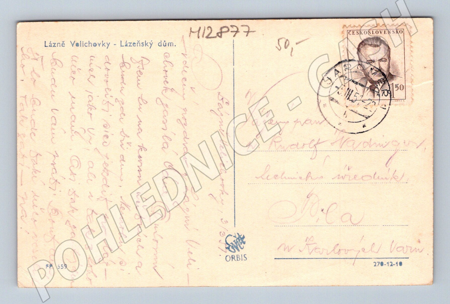 Pohlednice Lázně Velichovky lázeňský dům 1948 (M12877)