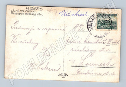 Pohlednice Velichovky Masarykův lázeňský dům 1939 (M12880)