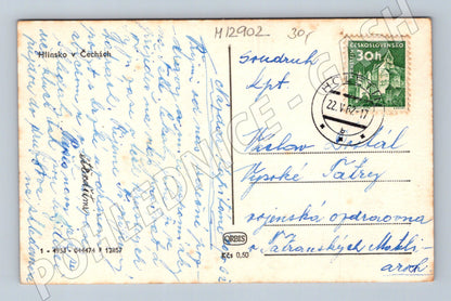 Pohlednice Hlinsko škola odeslaná 1953 malý formát (M12902)