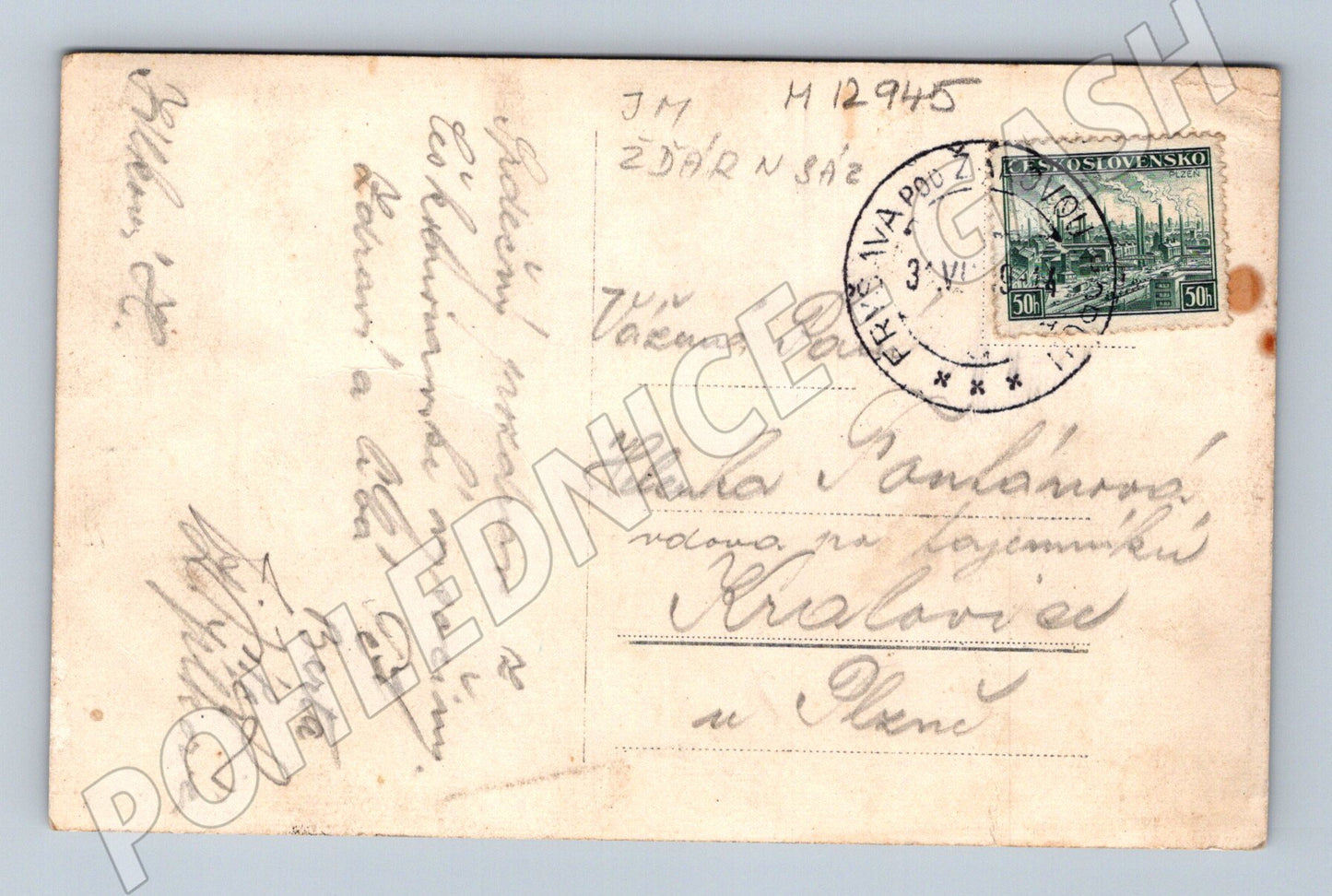 Pohlednice Tři Studně Vysočina 1945 použitá (M12945)