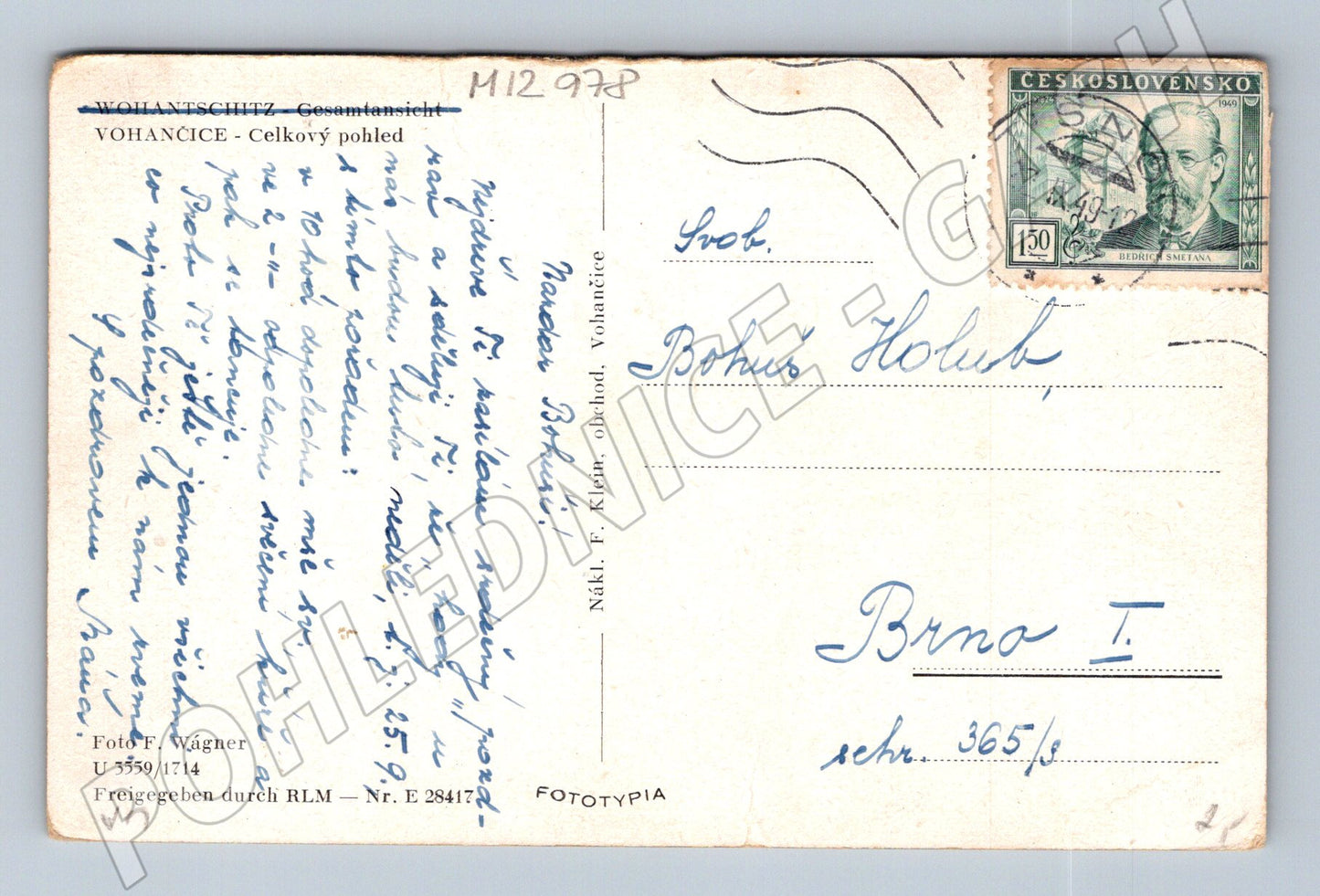 Pohlednice Vohančice celkový pohled 1949 (M12978)