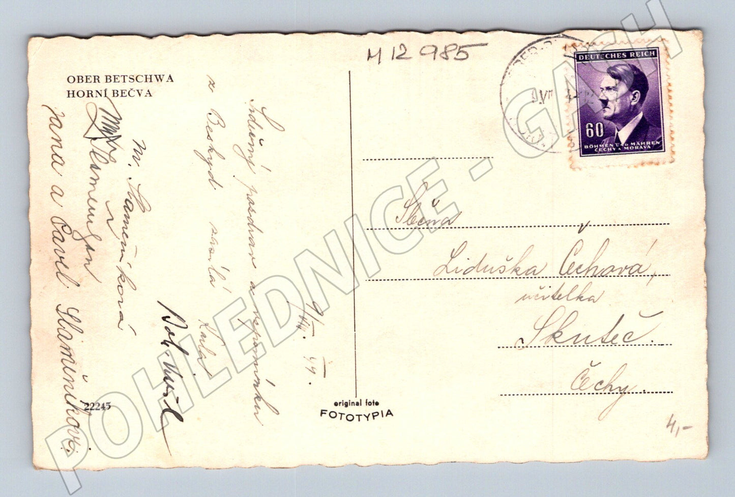 Pohlednice Horní Bečva 1944 (M12985)