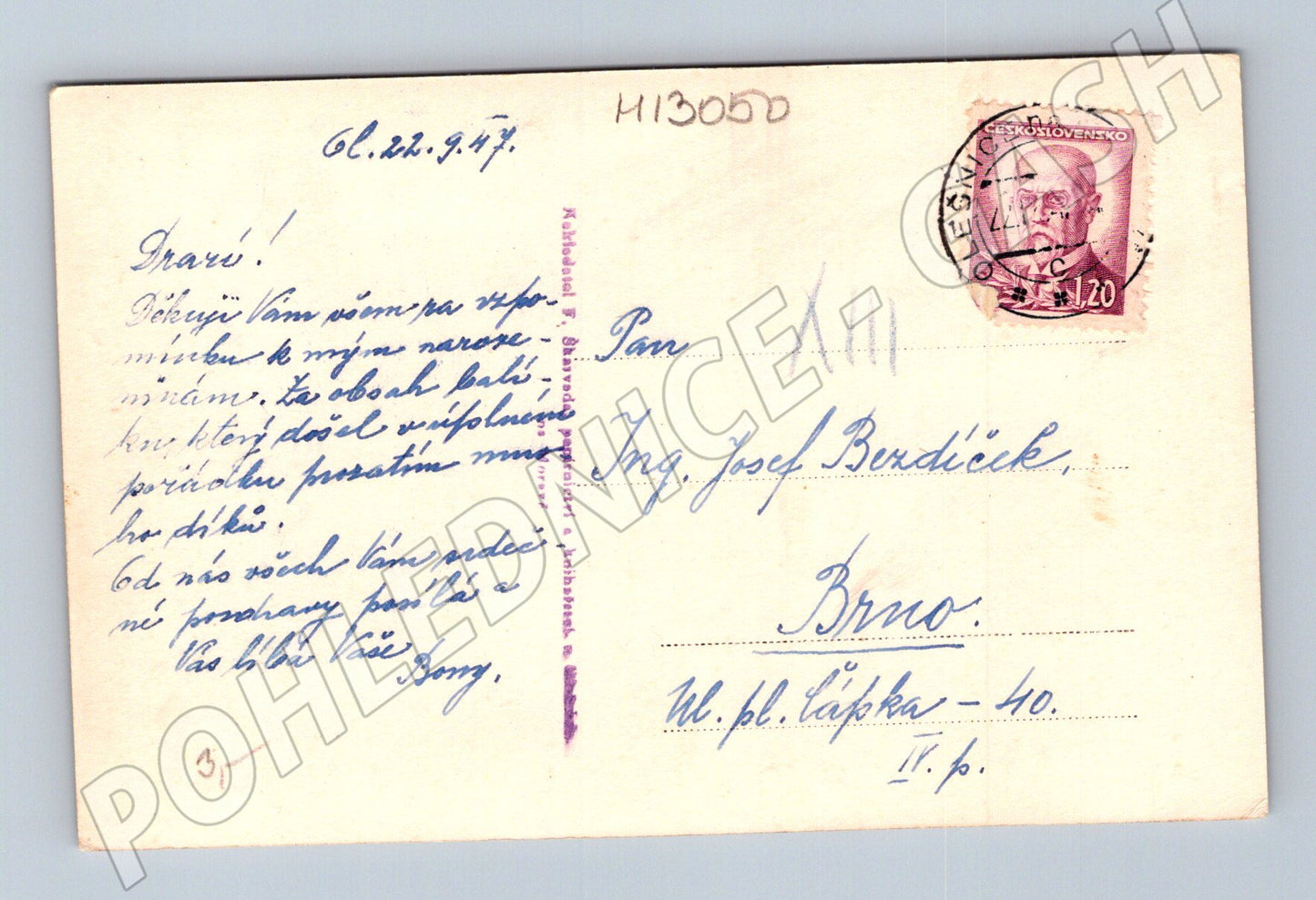Pohlednice Olešnice na Moravě 1947 (M13050)