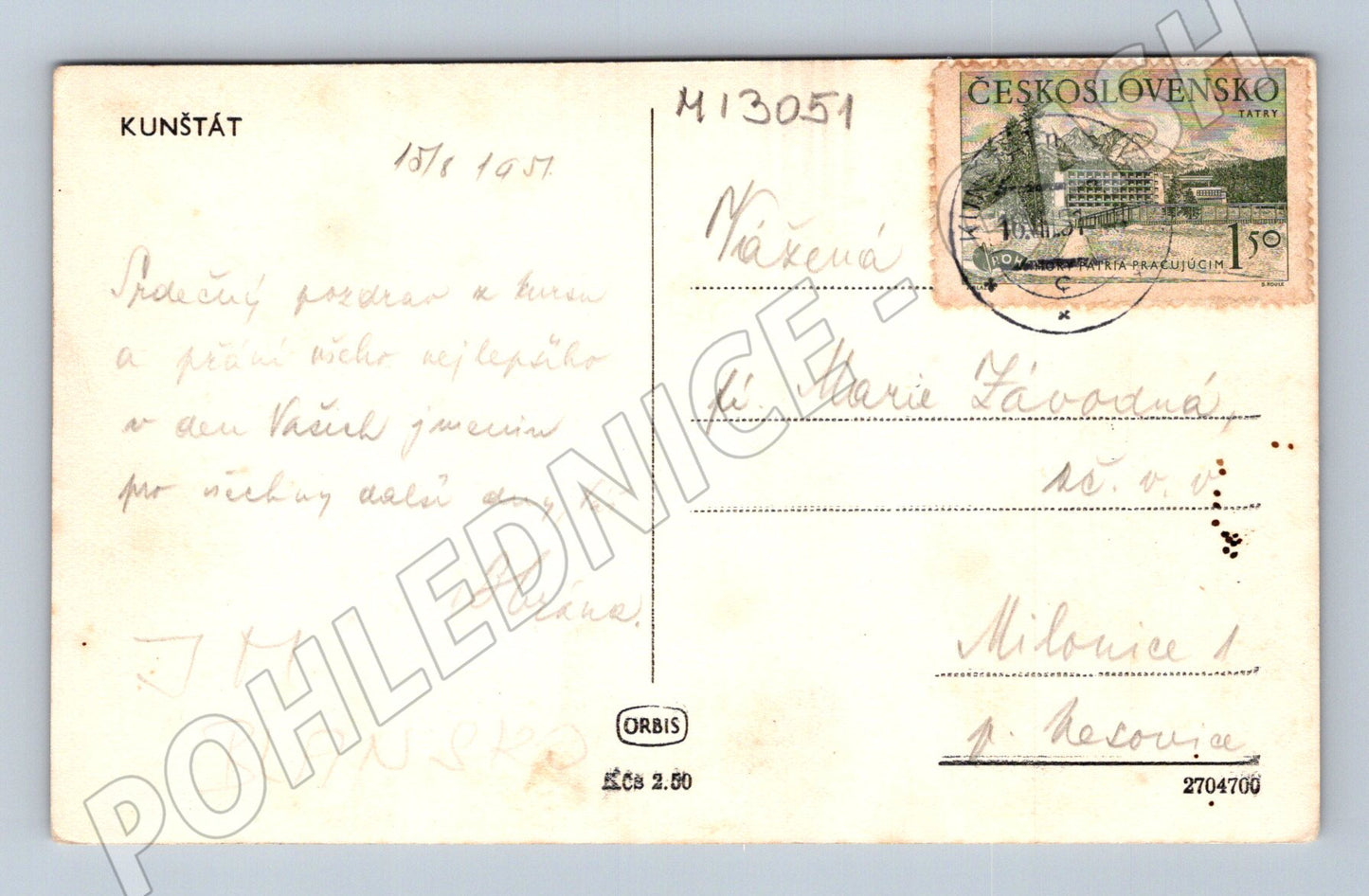 Pohlednice Kunštát zámek a město (M13051)