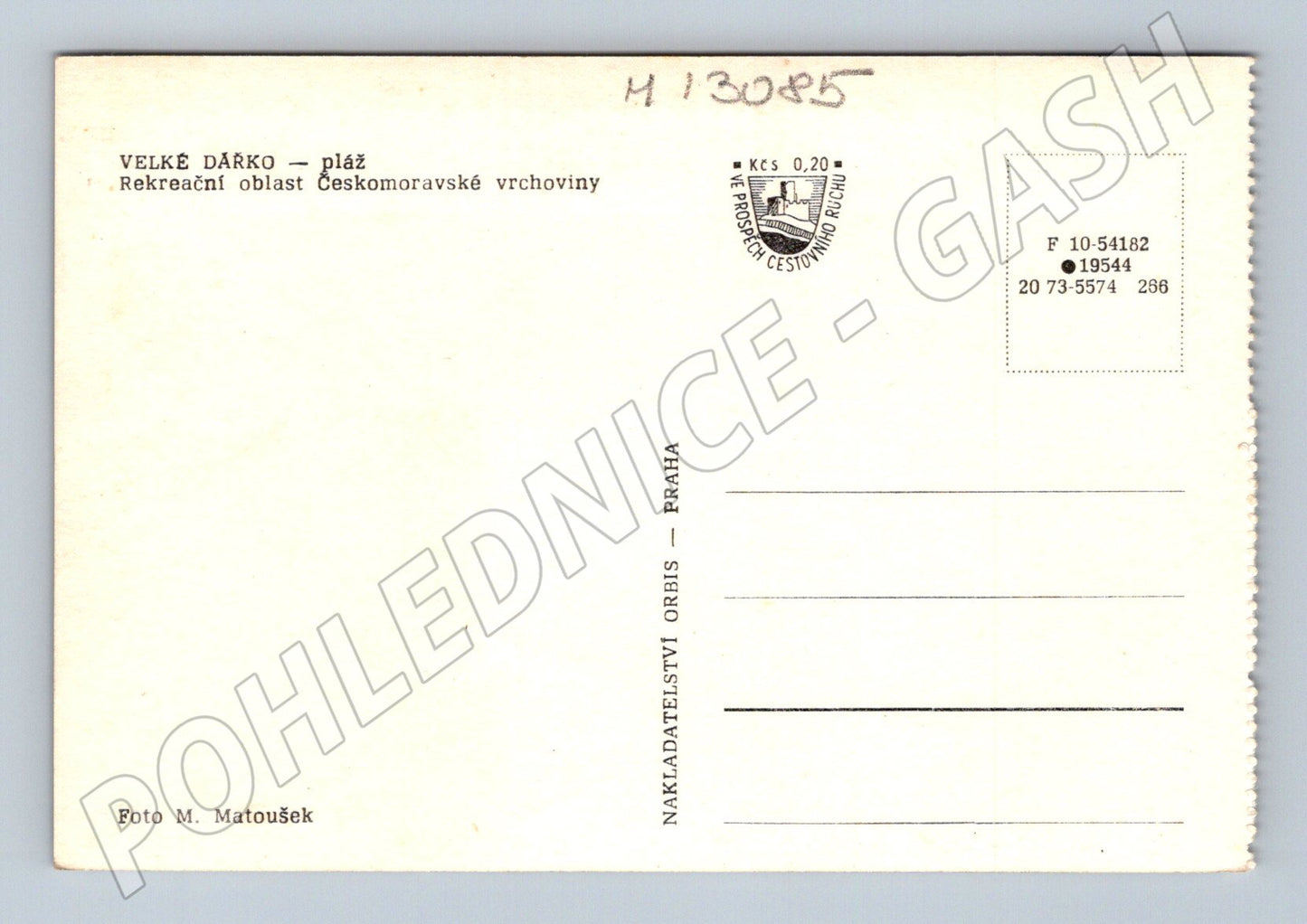 Pohlednice Velké Dářko pláž Českomoravská vrchovina (M13085)