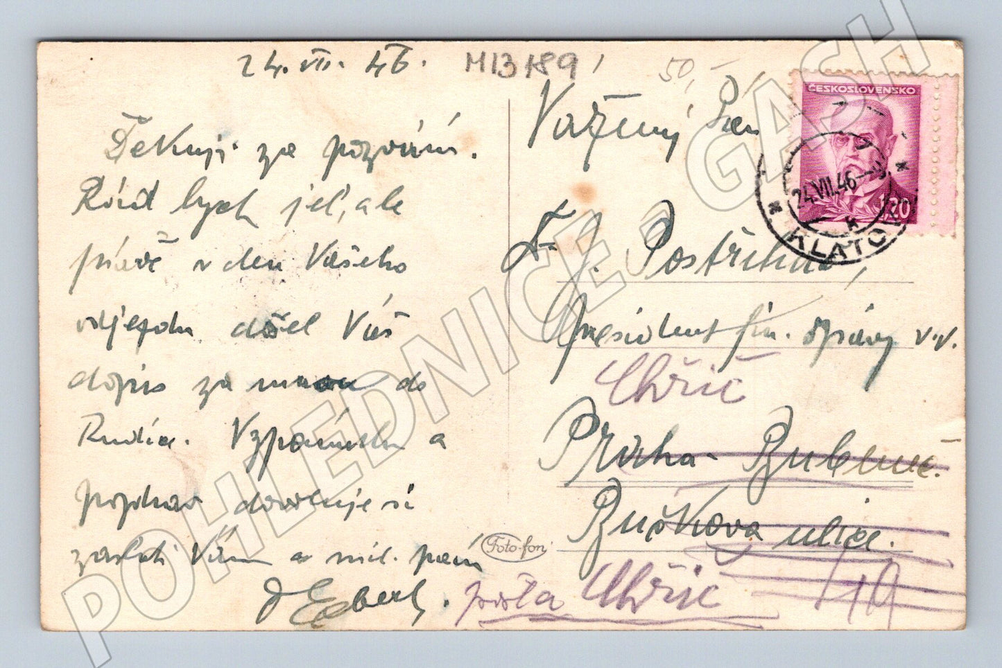 Pohlednice Klatovy 1946 stará prošlá poštou (M13189)