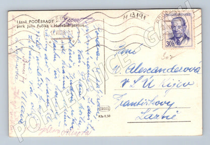 Pohlednice Poděbrady hudební pavilon park Julia Fučíka 1951 (M13191)