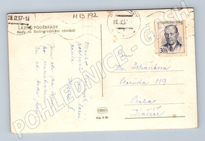 Pohlednice Poděbrady lázeňský park Stalingradské náměstí 1957 (M13192)
