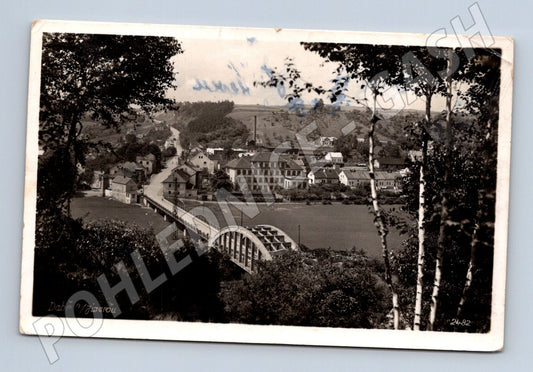 Pohlednice Dobrý nad Jizerou most a město historická 1943 (M13231)