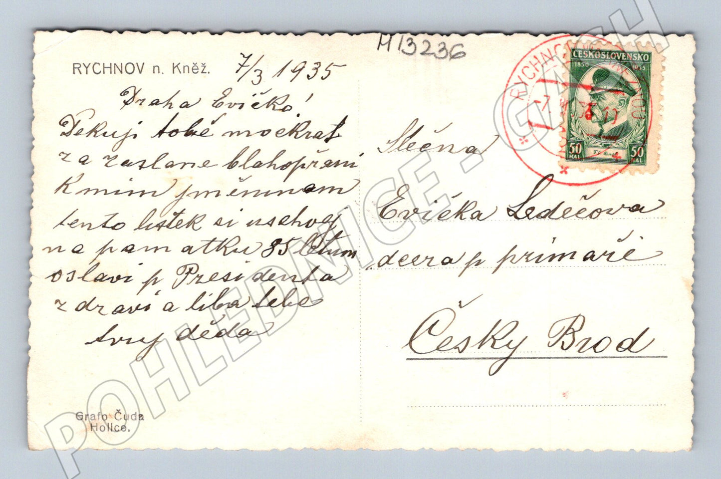 Pohlednice Rychnov nad Kněžnou zámek historická 1935 (M13236)