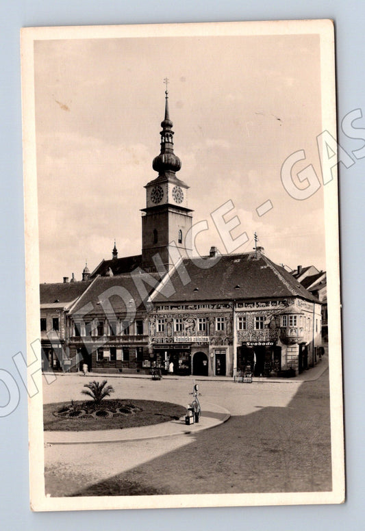 Pohlednice Třebíč malovaný dům a kostel poštou prošlá 1941 (M13240)