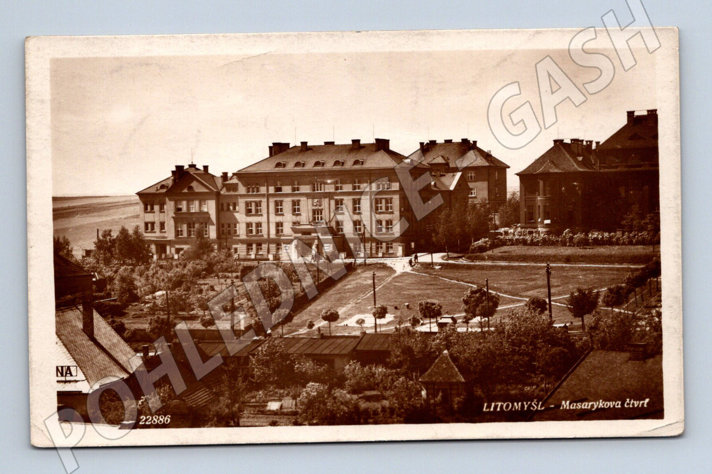 Pohlednice Litomyšl Masarykova čtvrť razítko a známka do 1950 (M13250)