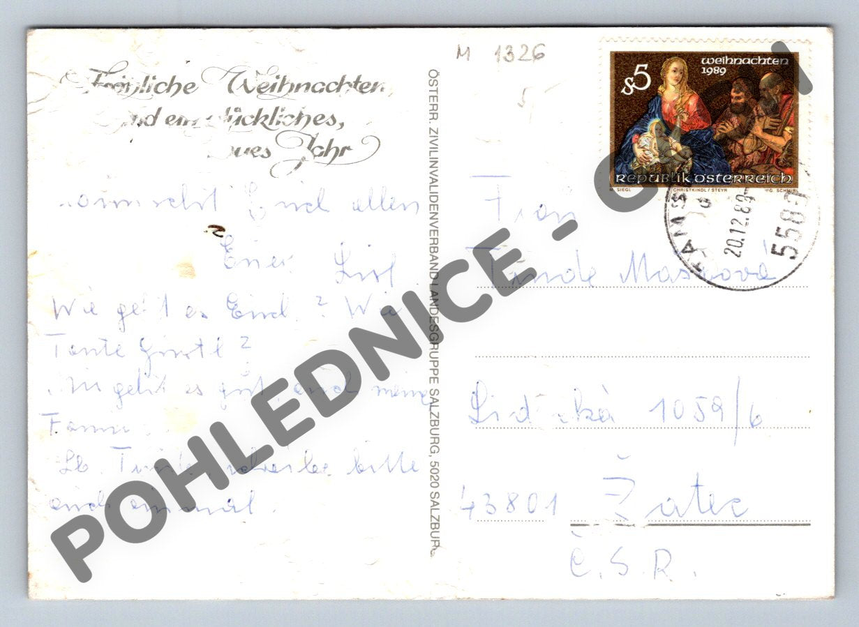 Pohlednice Narození Ježíše Rakousko 1989 umělecký motiv (M1326)