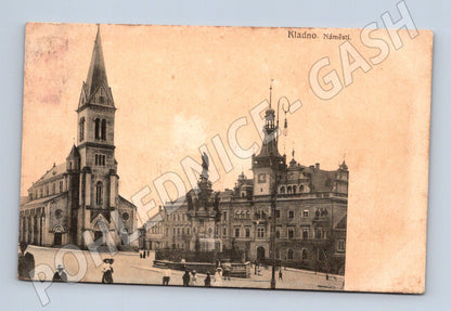 Pohlednice Kladno náměstí stará do 1950 (M13277)