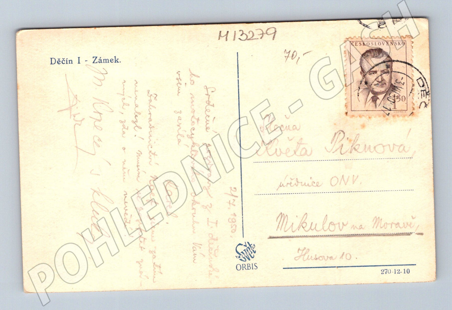 Pohlednice Děčín zámek parník Praha na Labi (M13279)
