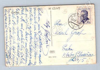 Pohlednice letecký pohled na české město černobílá do 1950  (M13281)