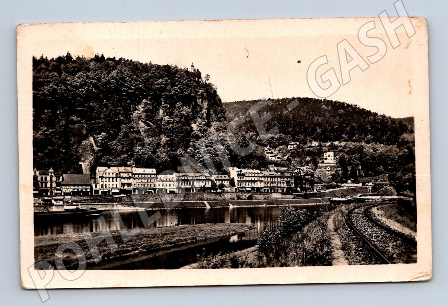 Pohlednice Děčín IV Pastýřská stěna železnice Labe černobílá (M13288)