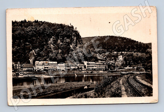 Pohlednice Děčín IV Pastýřská stěna železnice Labe černobílá (M13288)