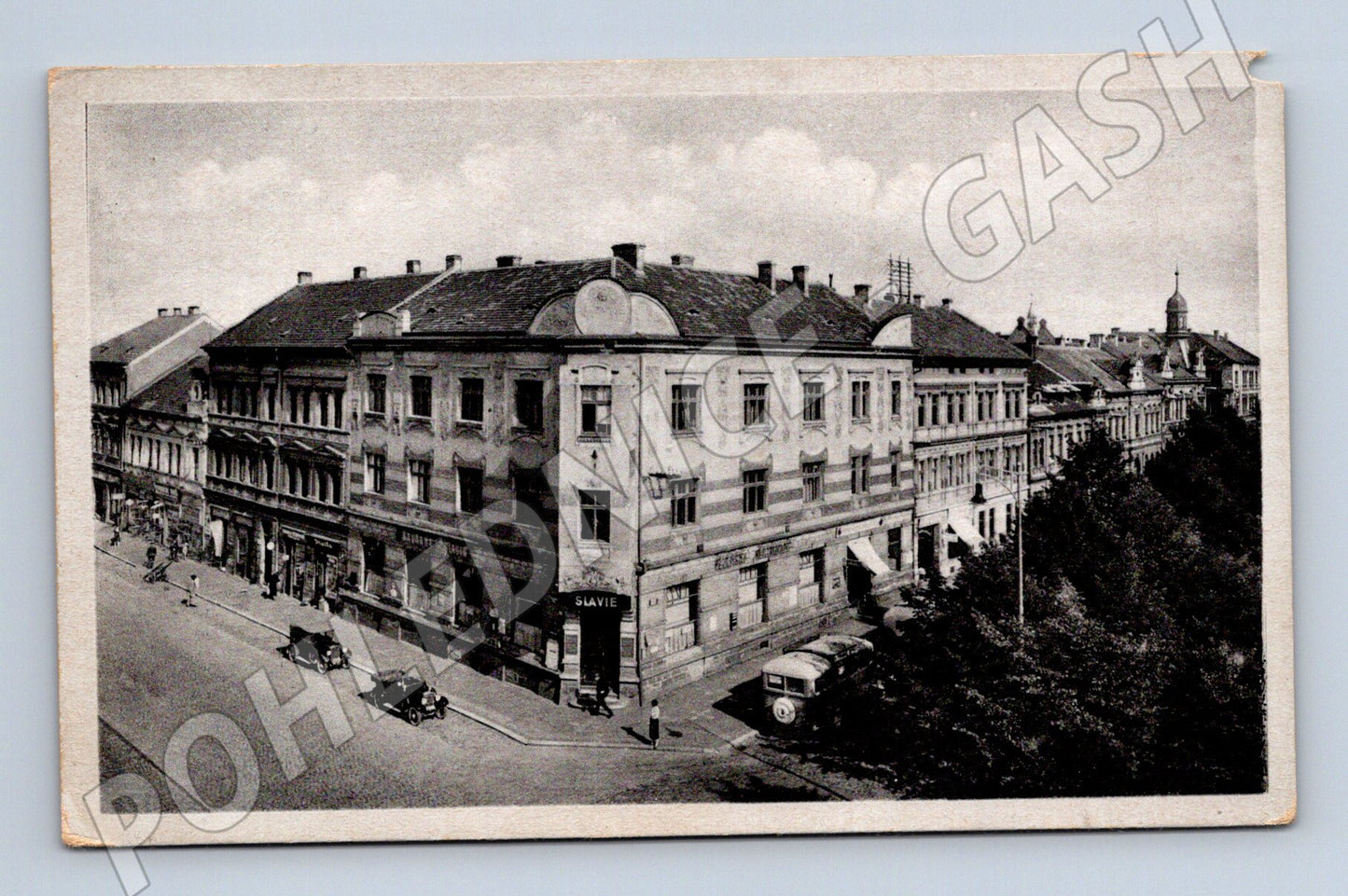 Pohlednice Kladno historická roh s kavárnou Slavie do 1950 (M13290)
