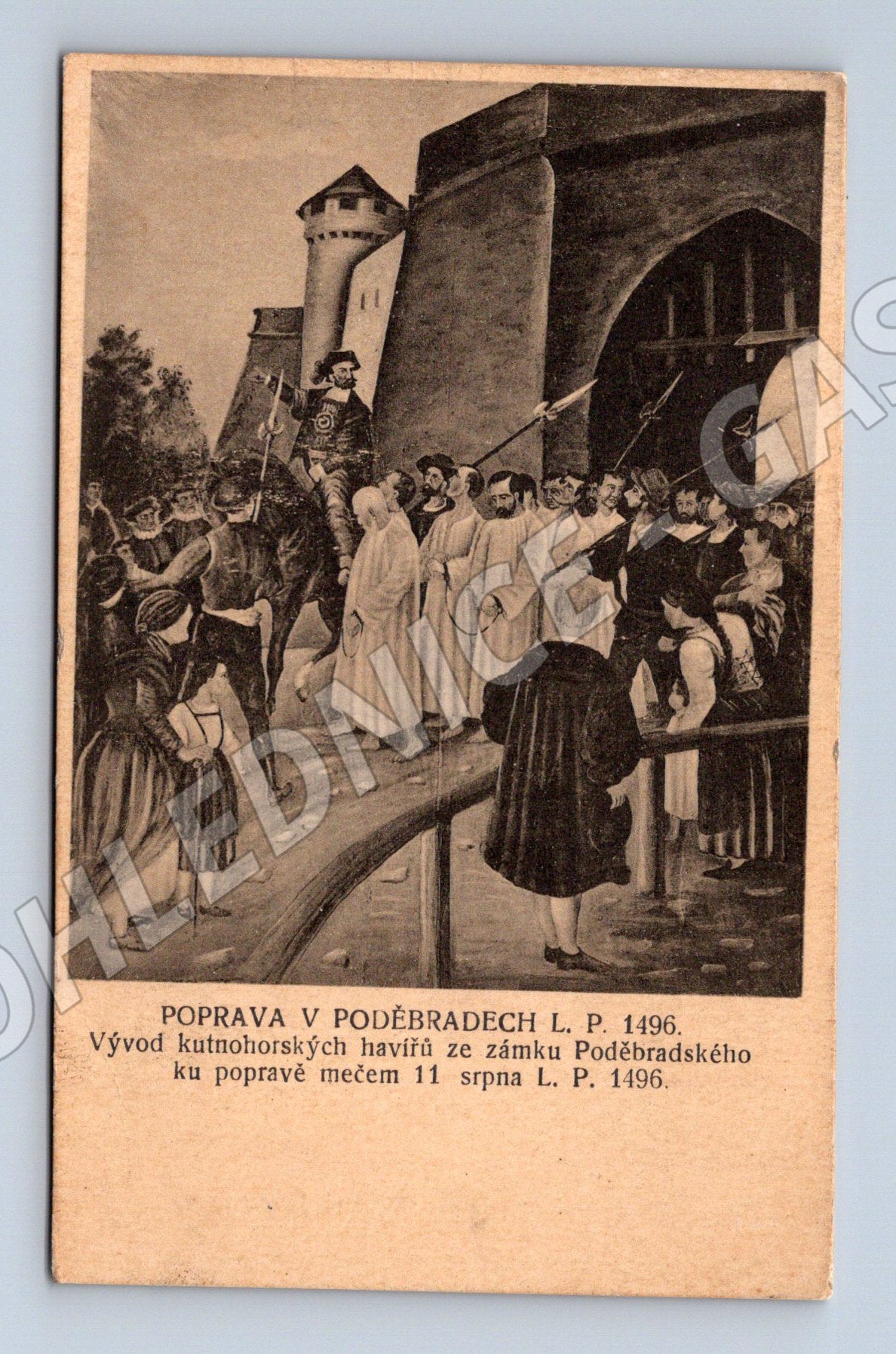 Pohlednice Poděbrady poprava kutnohorských havířů 1496 (M13292)
