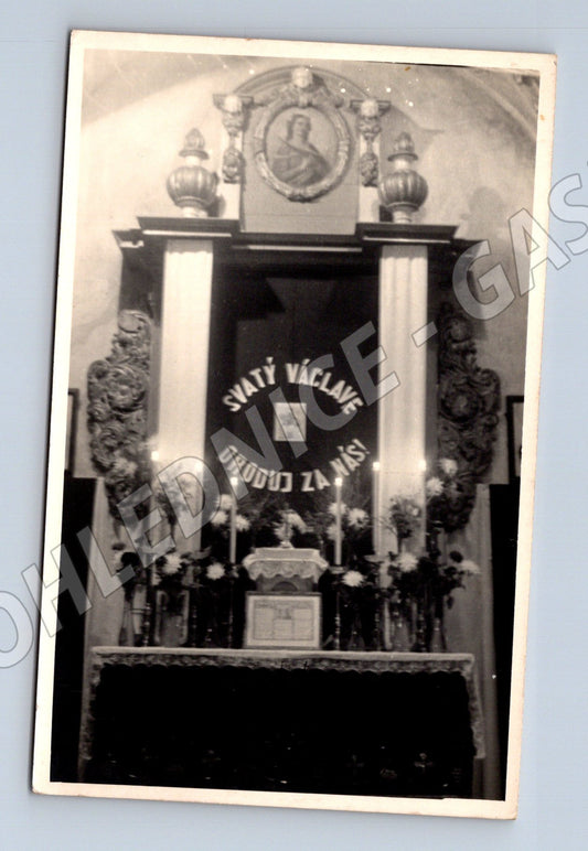 Pohlednice svatý Václav oroduj za nás oltář černobílá do 1950 (M13308)